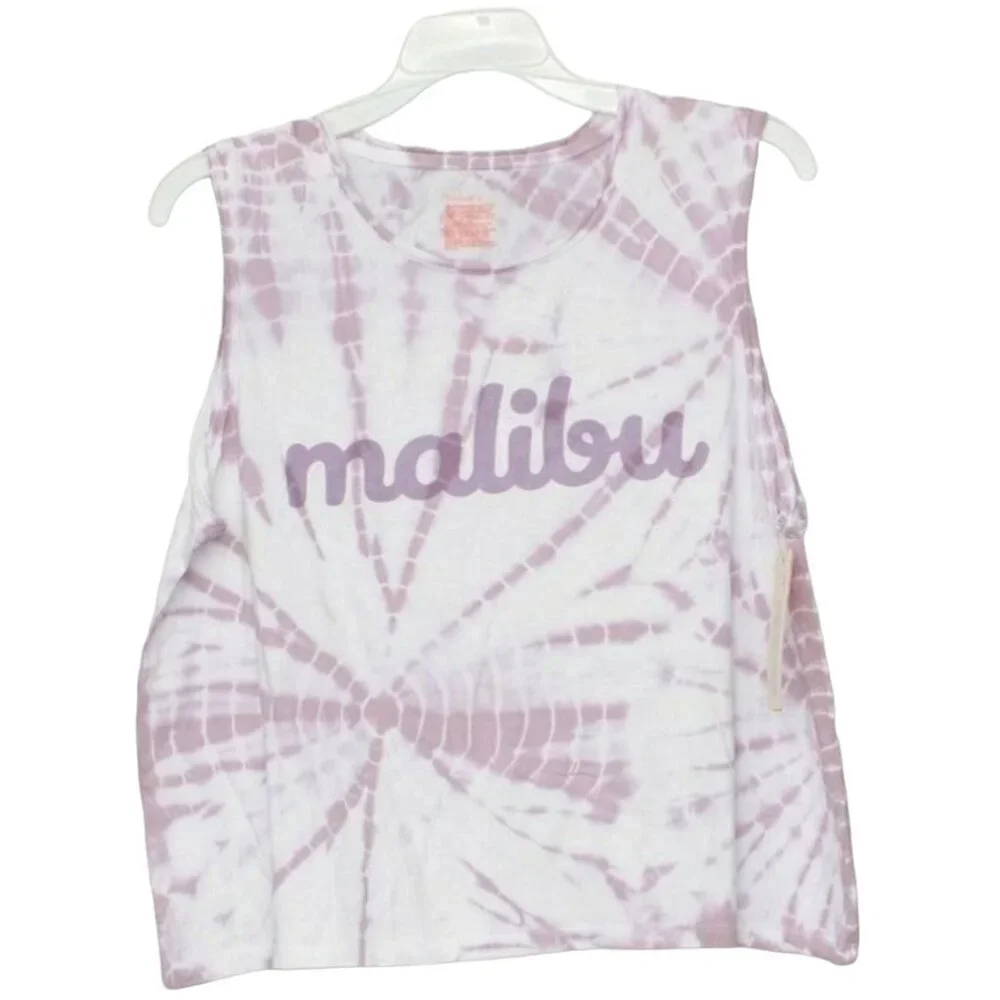 Colsie L Shirt Sleeveless Malibu Cropped Tie-Dye Lightweight Tank Cali Crop Top - Picture 12 of 13